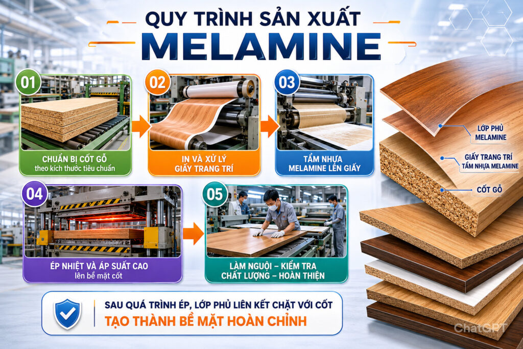 Quy trình sản xuất ván Melamine