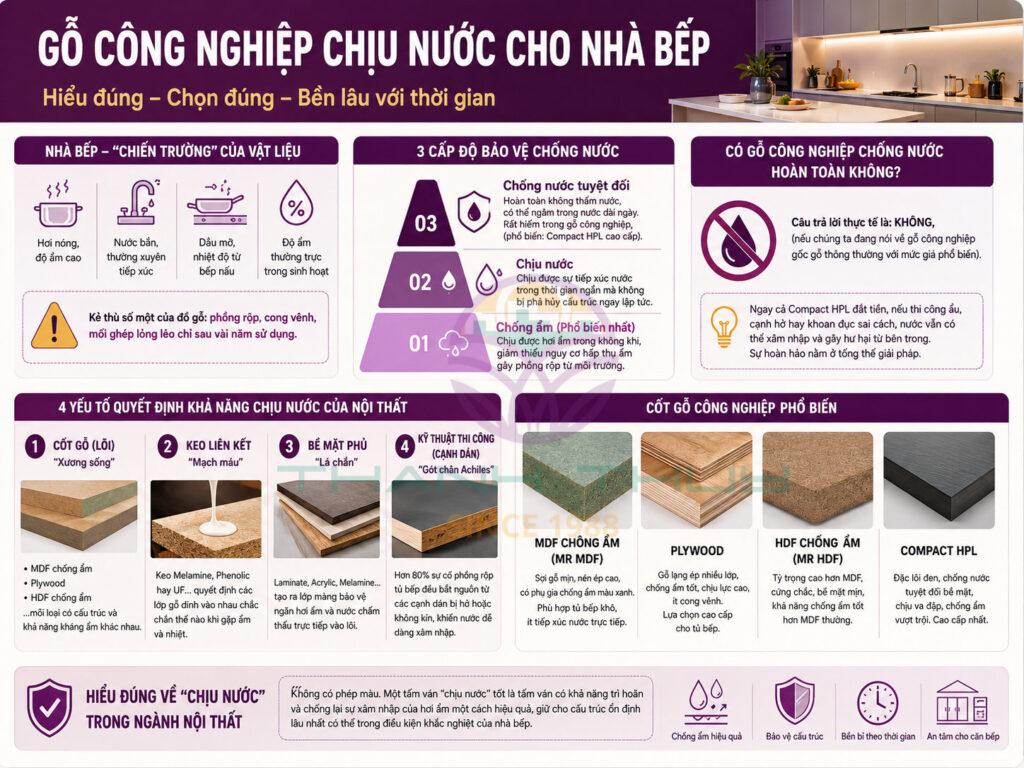 Gỗ công nghiệp chịu nước - Loại nào dùng được trong nhà bếp