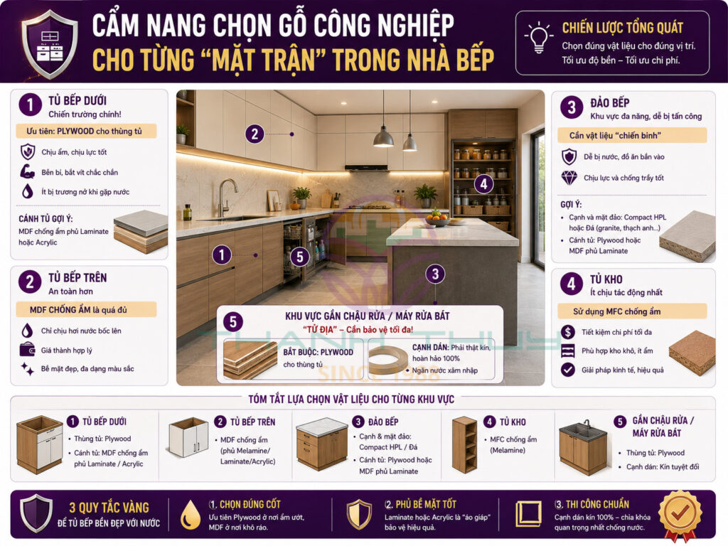 Gỗ công nghiệp chịu nước - Loại nào dùng được trong nhà bếp