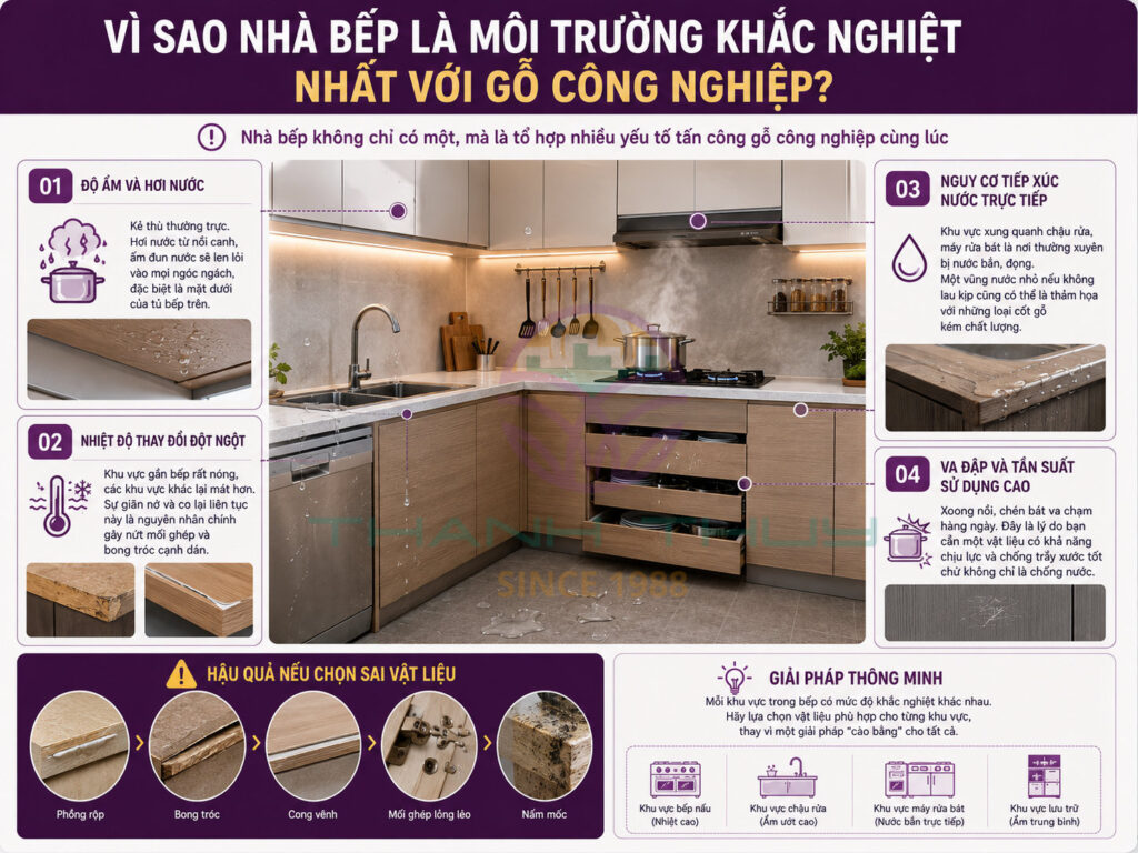 Gỗ công nghiệp chịu nước - Loại nào dùng được trong nhà bếp