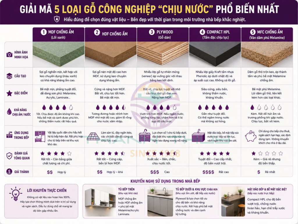 Gỗ công nghiệp chịu nước - Loại nào dùng được trong nhà bếp