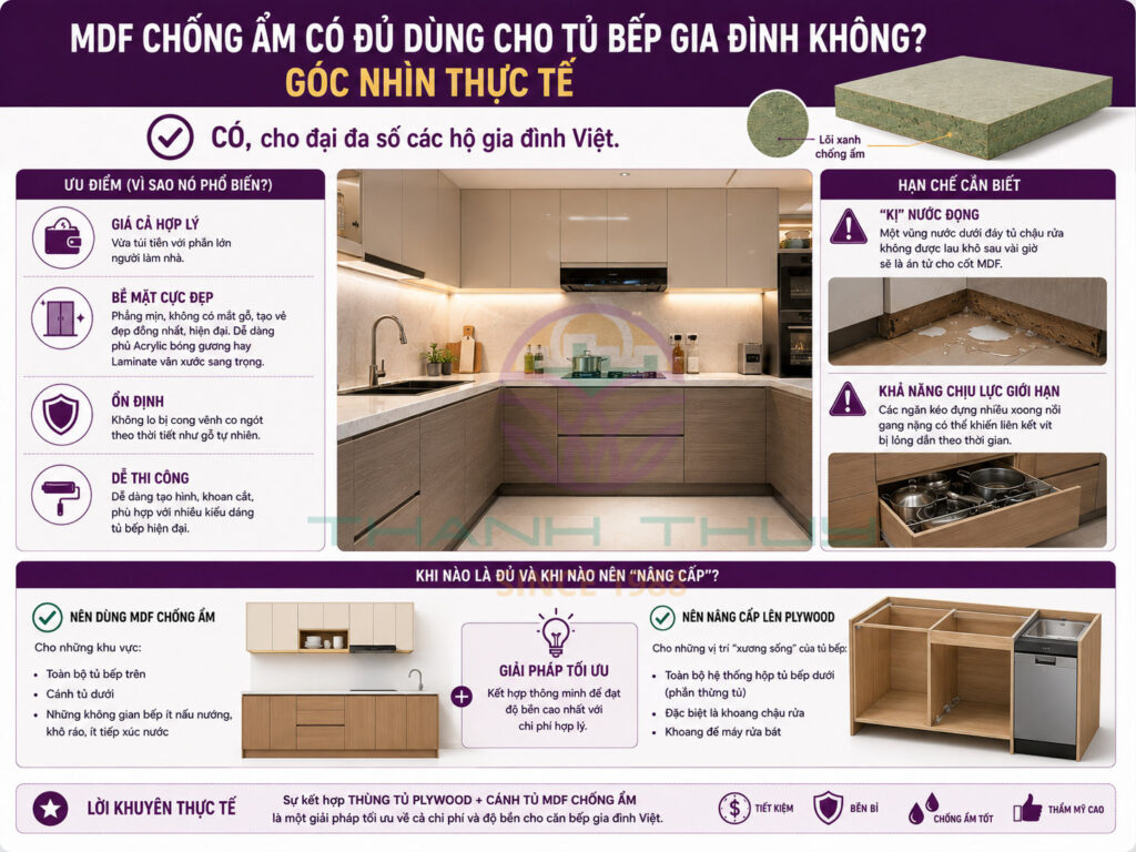 Gỗ công nghiệp chịu nước - Loại nào dùng được trong nhà bếp