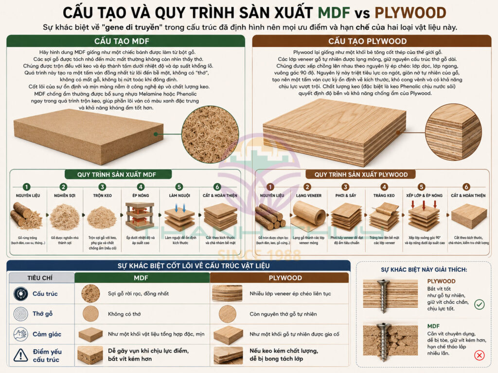 MDF và Plywood - So sánh chi tiết cho nội thất gia đình năm 2026 2 MDF và Plywood - So sánh chi tiết cho nội thất gia đình năm 2026