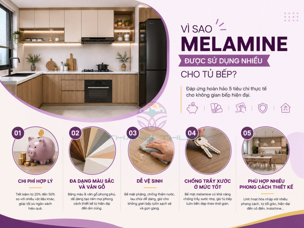 Melamine làm tủ bếp loại nào đẹp và bền?