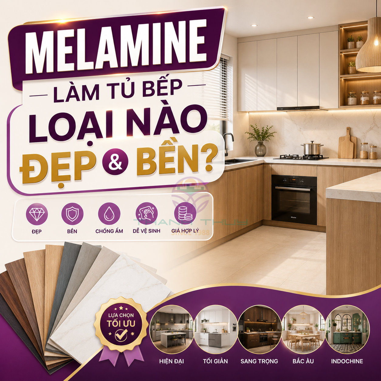 Melamine làm tủ bếp loại nào đẹp và bền?