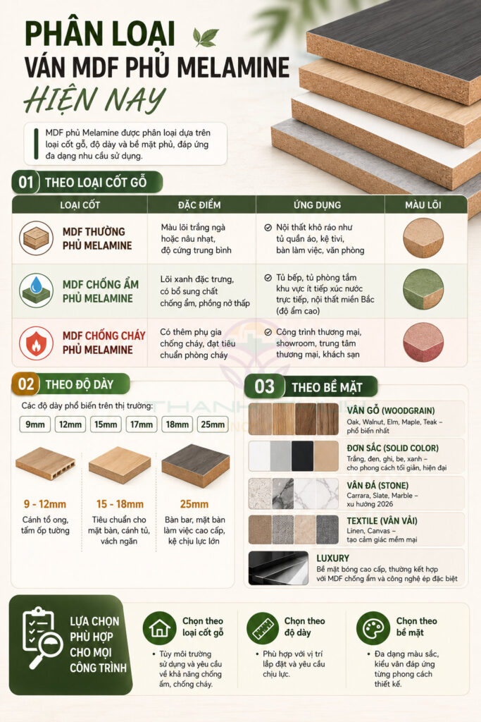 Phân loại ván MDF phủ Melamine