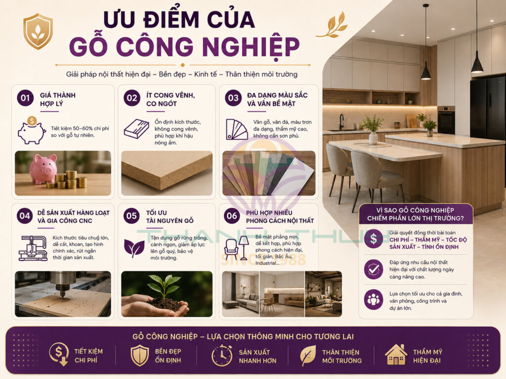 Ưu điểm của gỗ công nghiệp