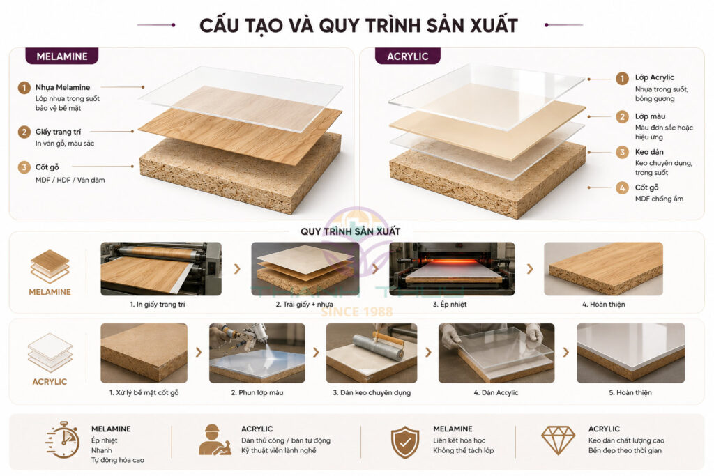 So sánh melamine và acrylic