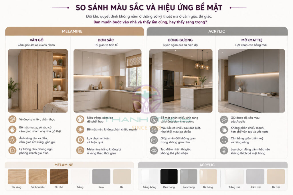 So sánh melamine và acrylic